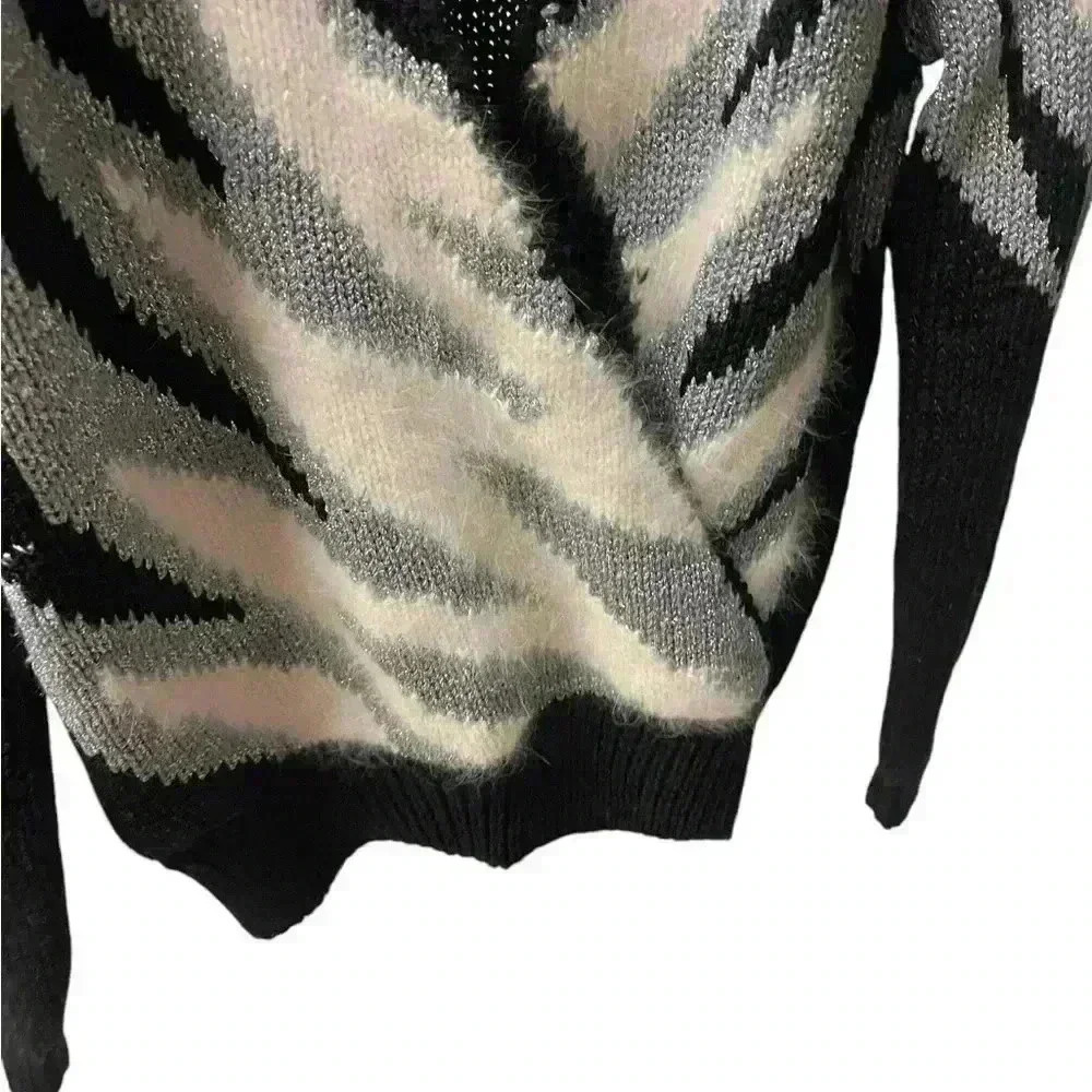 Vintage 80s Christine Blend With Mohair Black White Gray Soft Metallic Knit SZ L - Picture 5 of 5